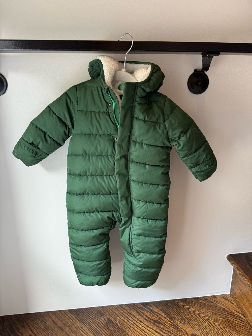 Primary Dark Green Quilted Hooded Puffer One-Piece